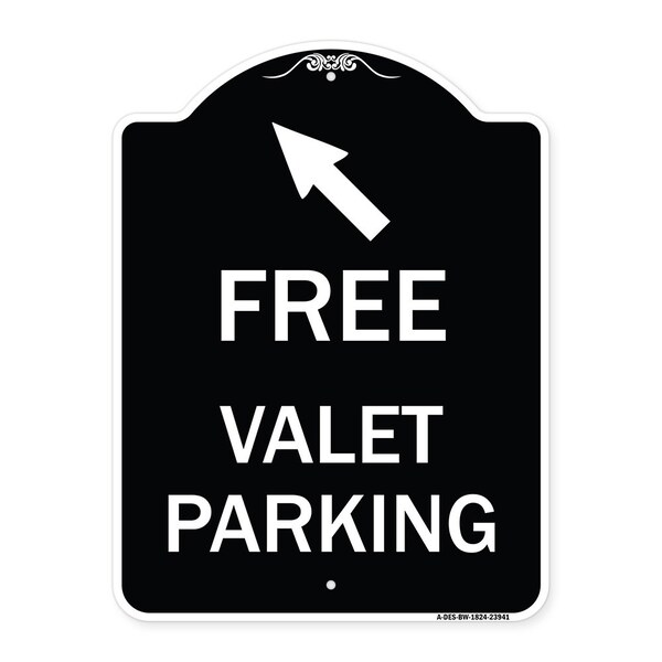 Signmission Free Valet Parking W/ Upper Left Arrow Heavy-Gauge Aluminum Sign, 24" x 18", BW-1824-23941 A-DES-BW-1824-23941 - main